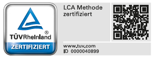 T&Uuml;V Rheinland zertifiziert &ndash; LCA Methode (ID 0000040899) (Logo)