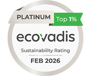 The EcoVadis Platinum Sustainability Rating badge, Top 1%, February 2026