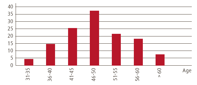 Age groups for executive employees (in %) (bar chart)
